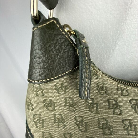 VTG Dooney & Bourke DB Monogram Small Shoulder Bag Brown Leather Crescent Hobo - Picture 4 of 16